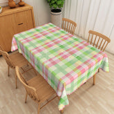 Aperturee - Aperturee Green and Pink Checkered Rectangle Tablecloth for Spring and Summer Picnic and Party Decorations